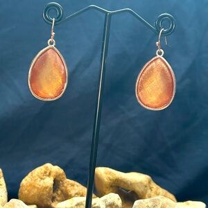 Orange & Silver Toned Drop Earrings